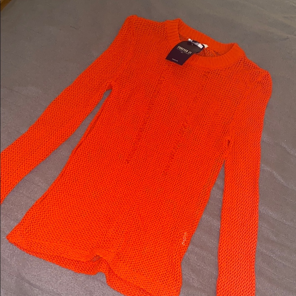 Orange distress fishnet shirt